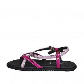 Woman's thong sandal in rose and pink laminated leather with strap wedge heel 1 - Available sizes:  32, 42 2