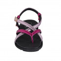 Woman's thong sandal in rose and pink laminated leather with strap wedge heel 1 - Available sizes:  32, 33, 42, 43