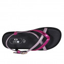 Woman's thong sandal in rose and pink laminated leather with strap wedge heel 1 - Available sizes:  32, 33, 42, 43