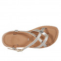 Woman's thong sandal in platinum laminated printed patent leather with strap heel 1 - Available sizes:  32, 42, 43