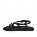 Sandale entredoigt pour femmes en cuir verni noir avec courroie talon compensé 1 - Pointures disponibles:  32, 42