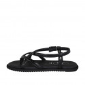 Woman's thong sandal in black patent leather with strap wedge heel 1 - Available sizes:  32, 42, 43
