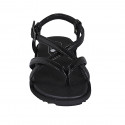 Sandale entredoigt pour femmes en cuir verni noir avec courroie talon compensé 1 - Pointures disponibles:  32, 42, 43