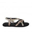 Woman's thong sandal in copper and platinum laminated leather with strap wedge heel 1 - Available sizes:  32, 33, 34, 42, 44