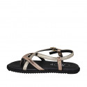 Sandale entredoigt pour femmes en cuir lamé cuivre et platine avec courroie talon compensé 1 - Pointures disponibles:  32, 33, 34, 42