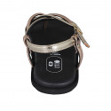 Sandale entredoigt pour femmes en cuir lamé cuivre et platine avec courroie talon compensé 1 - Pointures disponibles:  32, 33, 34, 42, 44