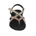 Sandale entredoigt pour femmes en cuir lamé cuivre et platine avec courroie talon compensé 1 - Pointures disponibles:  32, 33, 34, 42, 44