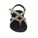 Sandale entredoigt pour femmes en cuir lamé cuivre et platine avec courroie talon compensé 1 - Pointures disponibles:  32, 33, 34, 42