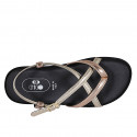Sandale entredoigt pour femmes en cuir lamé cuivre et platine avec courroie talon compensé 1 - Pointures disponibles:  32, 33, 34, 42