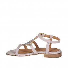 Woman's sandal with rhinestones and strap in nude leather heel 2 - Available sizes:  42, 43 2