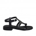 Woman's sandal in black leather with strap and rhinestones heel 2 - Available sizes:  32, 33, 34, 42, 43, 44, 46