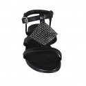 Woman's sandal in black leather with strap and rhinestones heel 2 - Available sizes:  32, 33, 34, 42, 43, 44, 46
