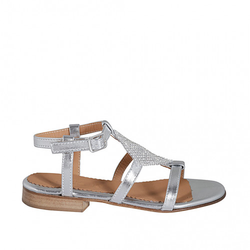 Woman's sandal in silver leather with...