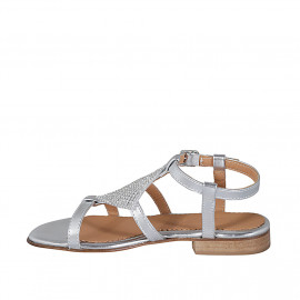 Sandalo da donna in pelle argento con cinturino e strass tacco 2 - Misure disponibili: 32, 42 2