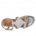 Woman's sandal in silver leather with strap and rhinestones heel 2 - Available sizes:  32, 33, 34, 42, 44, 46