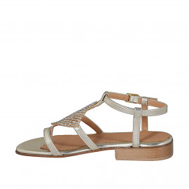 Sandale pour femmes en cuir platine avec courroie et strass talon 2 - Pointures disponibles:  33 2