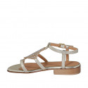 Woman's sandal in platinum leather with strap and rhinestones heel 2 - Available sizes:  32, 33, 42, 43, 45