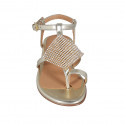 Woman's sandal in platinum leather with strap and rhinestones heel 2 - Available sizes:  32, 33, 42, 43, 45
