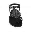 Woman's thong sandal in black leather with rhinestones and strap heel 2 - Available sizes:  32, 33, 42, 43, 44, 45