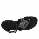 Sandale entredoigt pour femmes en cuir noir avec strass et courroie talon 2 - Pointures disponibles:  32, 33, 42, 43, 44, 45