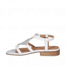 Sandalia de dedo en piel blanca con estrás y cinturon para mujer tacon 2 - Tallas disponibles:  32, 43 2