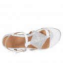 Woman's thong sandal in white leather with rhinestones and strap heel 2 - Available sizes:  32, 33, 42, 43, 44, 45