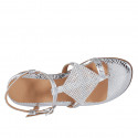 Woman's thong sandal in silver printed laminated patent leather with rhinestones and strap heel 4 - Available sizes:  42, 43, 44, 45, 46