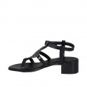 Sandalo da donna in vernice stampata nera con strass e cinturino tacco 4 - Misure disponibili: 33, 42, 43, 44, 45