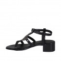 Woman's sandal in black laminated patent leather with rhinestones and strap heel 4 - Available sizes:  33, 42, 43, 44, 45, 46
