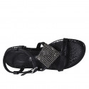 Sandalo da donna in vernice stampata nera con strass e cinturino tacco 4 - Misure disponibili: 33, 42, 43, 44, 45, 46