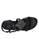 Sandalo da donna in vernice stampata nera con strass e cinturino tacco 4 - Misure disponibili: 33, 42, 43, 44, 45