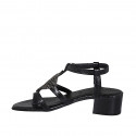 Sandale entredoigt pour femmes en cuir imprimé noir avec strass et courroie talon 4 - Pointures disponibles:  33, 42, 43, 44, 46