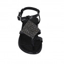 Sandale entredoigt pour femmes en cuir imprimé noir avec strass et courroie talon 4 - Pointures disponibles:  33, 34, 42, 43, 44, 46