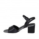 Sandale pour femmes avec courroie en cuir noir et cuir lamé argent talon 5 - Pointures disponibles:  31, 33, 42, 43, 44