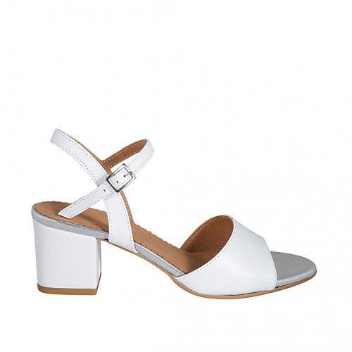 Woman's strap sandal in white leather heel 5 - Available sizes:  43, 44, 46