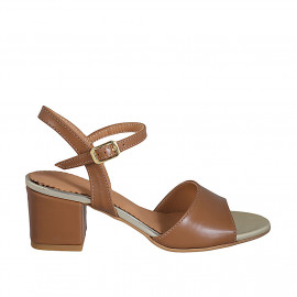 Sandalia para mujer en piel cognac con cinturon tacon 5 - Tallas disponibles:  43, 44