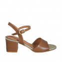 Sandalia para mujer en piel cognac con cinturon tacon 5 - Tallas disponibles:  42, 43, 44