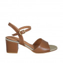 Woman's sandal in tan brown leather with strap heel 5 - Available sizes:  42, 43, 44, 45