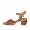 Sandalia para mujer en piel cognac con cinturon tacon 5 - Tallas disponibles:  42, 43, 44
