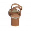 Sandalia para mujer en piel cognac con cinturon tacon 5 - Tallas disponibles:  42, 43, 44