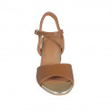 Sandalia para mujer en piel cognac con cinturon tacon 5 - Tallas disponibles:  42, 43, 44