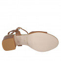 Sandalia para mujer en piel cognac con cinturon tacon 5 - Tallas disponibles:  42, 43, 44