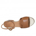 Sandalia para mujer en piel cognac con cinturon tacon 5 - Tallas disponibles:  42, 43, 44