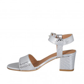 Sandale pour femmes en cuir verni imprimé lamé argent avec courroie talon 5 - Pointures disponibles:  44, 46 2