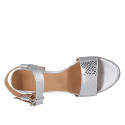 Woman's sandal in silver printed laminated patent leather with strap heel 5 - Available sizes:  31, 43, 44, 46