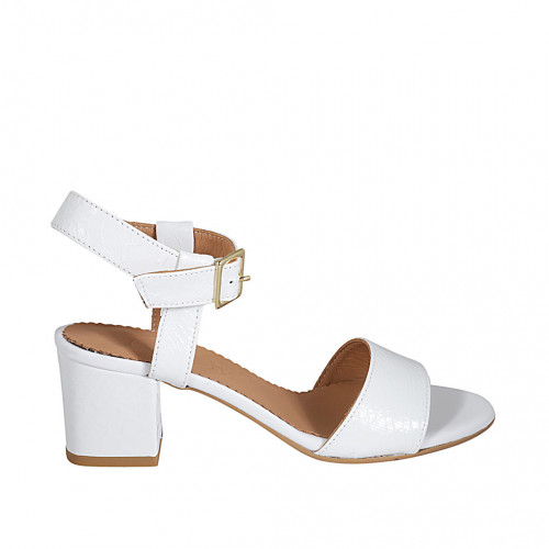 Woman's sandal with anklestrap in white printed leather heel 5 - Available sizes:  42, 43, 44, 46