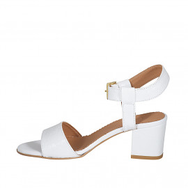 Woman's sandal with anklestrap in white printed leather heel 5 - Available sizes:  42, 44 2