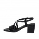 Sandale pour femmes en cuir verni et cuir imprimé noir talon 5 - Pointures disponibles:  31, 33, 34, 43, 44, 46