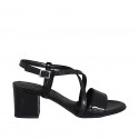 Sandale pour femmes en cuir verni et cuir imprimé noir talon 5 - Pointures disponibles:  31, 43, 44, 46