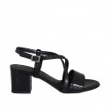 Woman's sandal in black printed leather and patent leather heel 5 - Available sizes:  31, 33, 34, 43, 44, 46